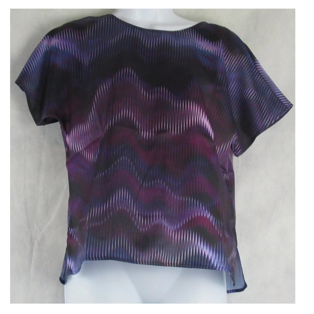 NWT Anne Klein Women's Petite Short-Sleeve Top, Plum Purple Abstract Print, PXXS